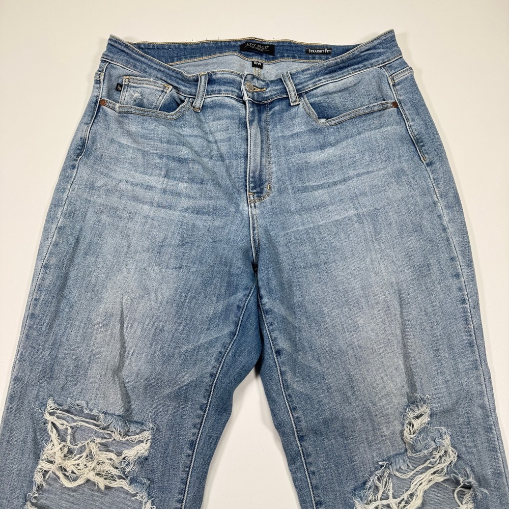 Judy Blue Straight Fit Jeans Womens 16W 36x31 Blue Distressed Ripped Frayed Hem - Picture 9 of 16